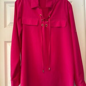Women's Pink Lace-Up Blouse